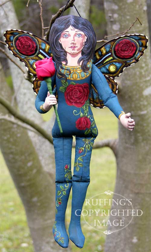 Rosalie Original Red Rose Fairy Folk Art Doll by Max Bailey