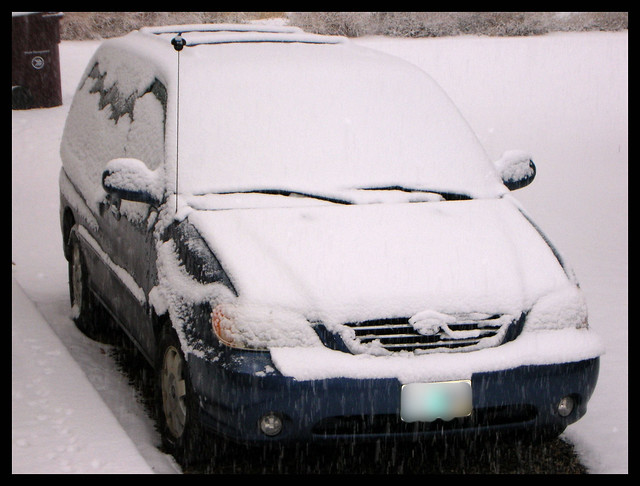 blue snow outdoors vehicle van minivan flickrchallengegroup kiasedona