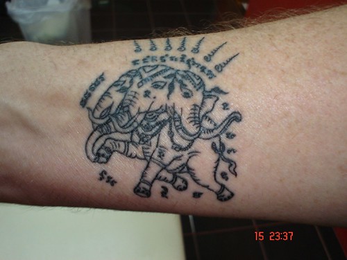 elephant tattoo. thai tradition tattoo elephant