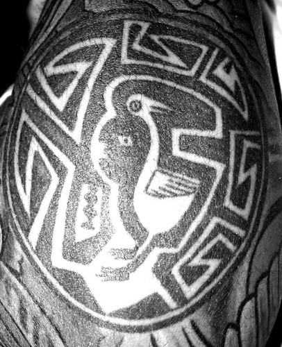 Black and white photo of a northwestern american indian circle tattoo on my