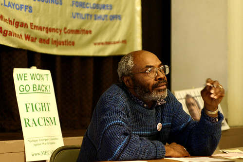 Abayomi Azikiwe, editor of the Pan-African News Wire, at Central United Methodist Church in downtown Detroit on February 17, 2007. Azikiwe was chairing a meeting to demand the withdrawal of funds for the occupation of Iraq. (Photo: Patricia Lay Dorsey). by Pan-African News Wire File Photos