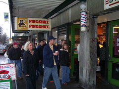 A line for Piroshkies (pierogies) at Pike Place Market