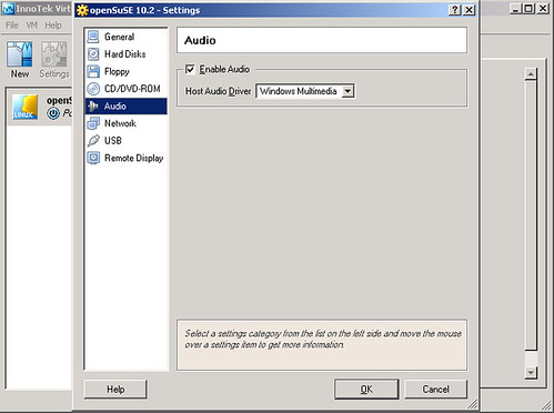 VirtualBox - virtualMachine - openSUSE10.2 - Settings - Audio