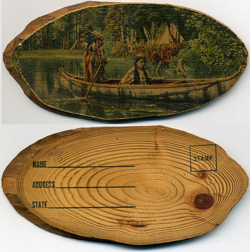 Postcard:  In Canoe -- On Wood
