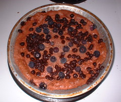 sugar-free chocolate chocolate chip cheesecake with blueberries