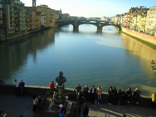 View over the Ponte Vecchio, facing the Ponte Santa Trinita, from inside the Vasari Corridor