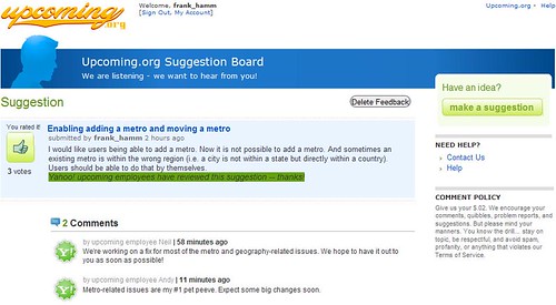 Yahoo! Upcoming.org Suggestion Board
