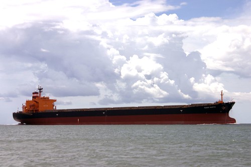 A bauxite ship leaving Jamaica