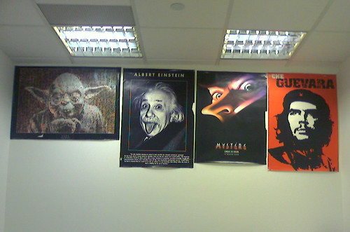 His office wall looks like this: Boss's office wall