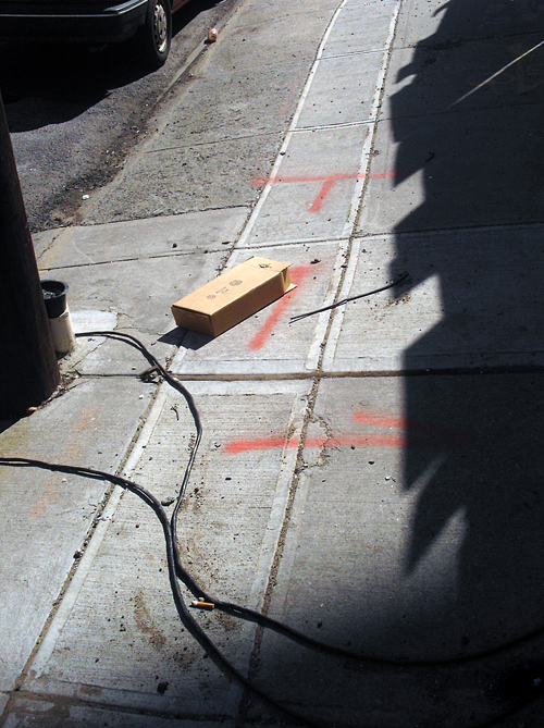 cardboard box on Brooklyn sidewalk