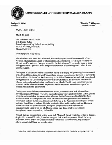 Ben Fitial's letter support Jack Abramoff, pg 1
