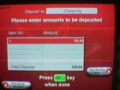 PC Financial ATM deposit screen
