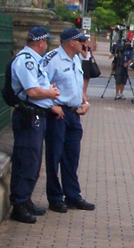 Secondary inspector and his Senior Sergeant - Invasion Day Rally and March, Parliament House, George St, Brisbane, Queensland, Australia 070126