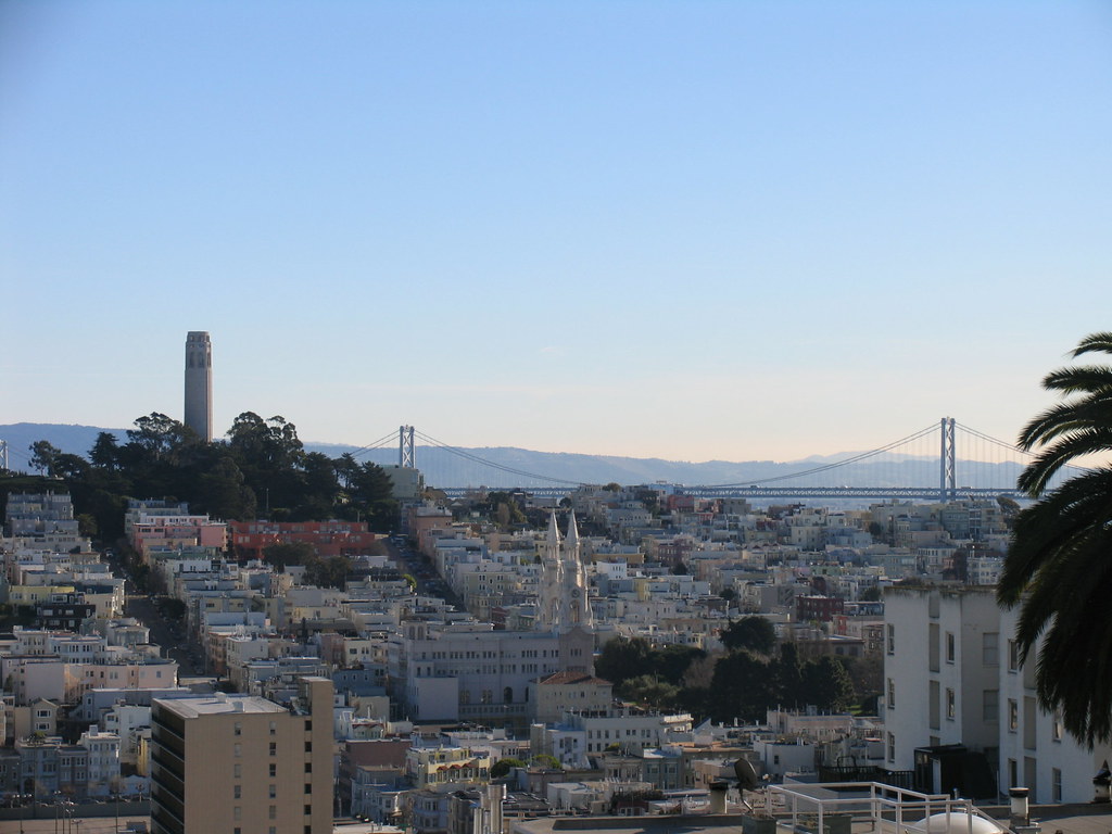 View of Coit Tower and Bay Bridge
