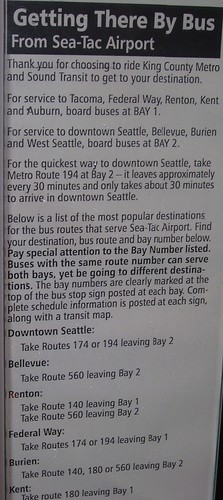 Transit information, bus stop sign, Seattle-Tacoma Airport