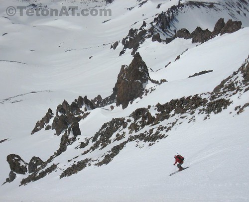 Reed Finlay skis the lower half of the Trinity Chutes on Mt Shasta