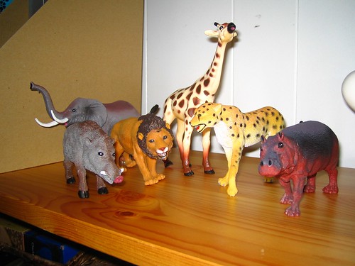 Plastic toy safari animals.