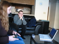 Viv plays Super Mario 3 on Nathan's laptop