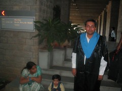 Krithi, Jaagruthi and me, wearing the graduation robe