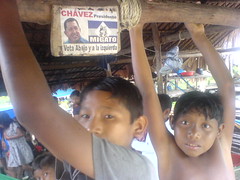 Chavez sign in Warao Indian hut