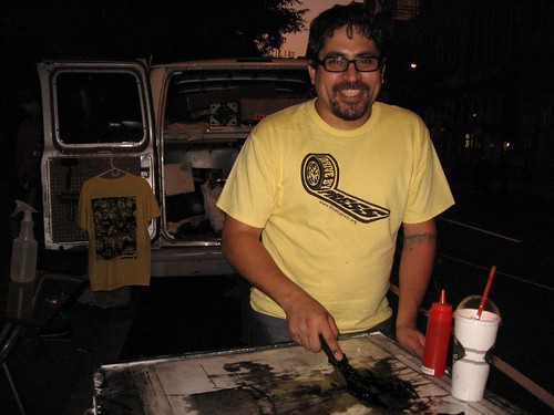 Joseph Velazquez printing "in the gutter" (Arch Street)