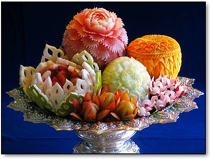 The beautiful and delicate art of Thai fruit carving (which I found on the Net)