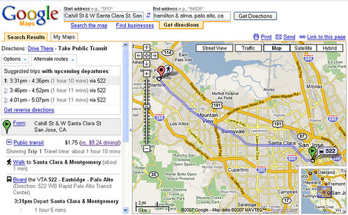 Google Transit integrated into Google maps