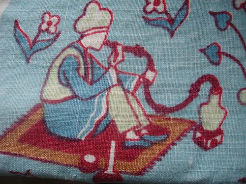 Hookah man on vintage tablecloth
