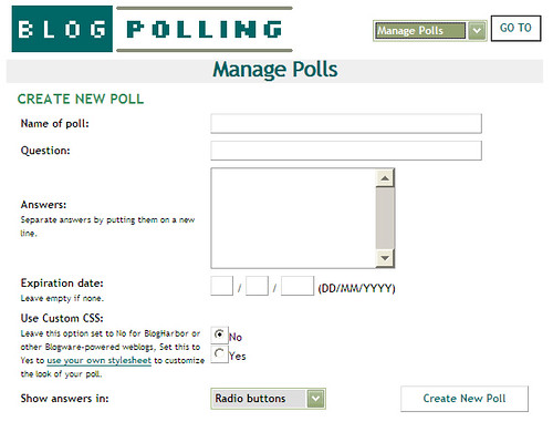 BlogPolling permite elaborar tu propia encuesta e insertarla en tu blog a través de un código html