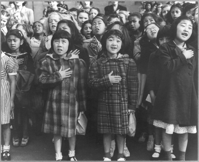No Known Restrictions: Pledge of Allegiance by Dorothea Lange, San Francisco 1942 (LOC)