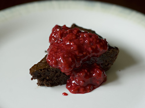 Flourless Chocolate Cake with Raspberry Sauce