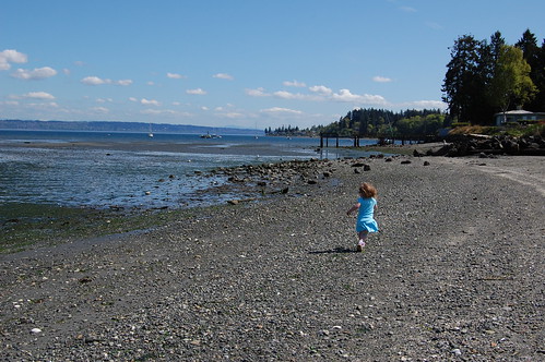 Grace runs along the beach