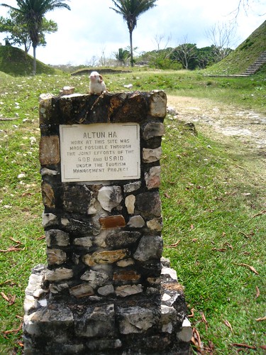 Youssouf at the Altun Ha sign