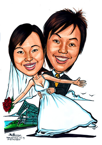 Caricature theme wedding at Marina South Pier
