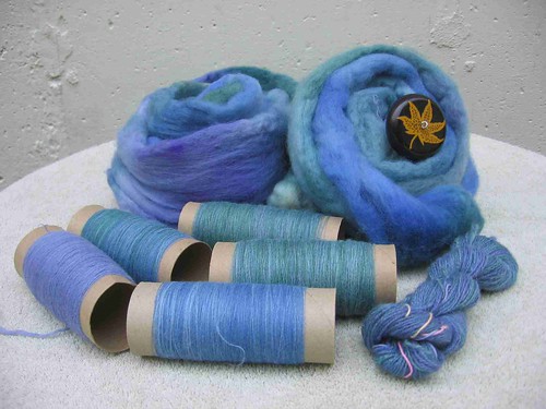 Blue Face Leicester roving, singles, and 2-ply