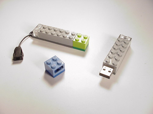Two USB thumb drives in Lego casings.