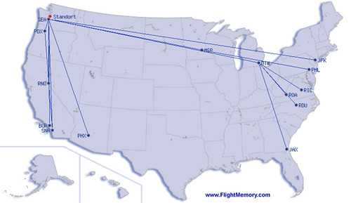 Map of my airtravel in summer 2005
