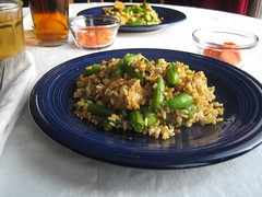 Fried Rice with asparagus and sugar snap peas