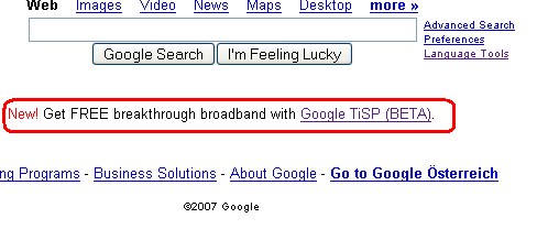 Google TiSP-Werbung auf der Startseite