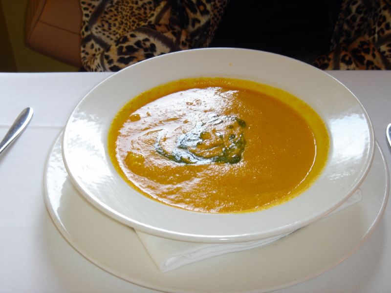 Roasted carrot soup with chive oil