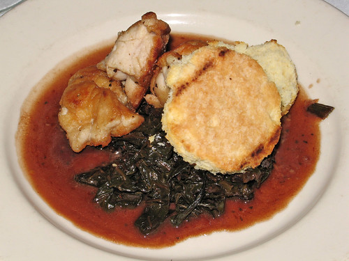 One Restaurant and 
Lounge, Riverbend, New Orleans:  Sauteed Sweetbreads on Collard Greens
