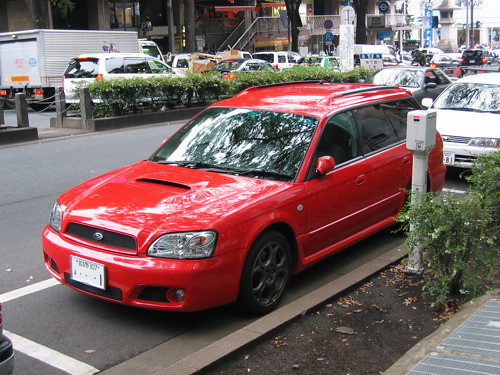 2002 red tokyo automobile subaru legacy omotesando blitzen porschedesign