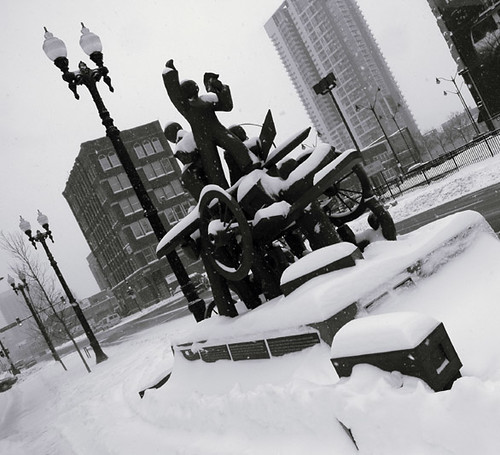 Haymarket Memorial in snow