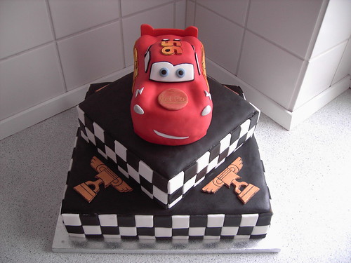pixar cars cake. A 3D birthday cake shaped like