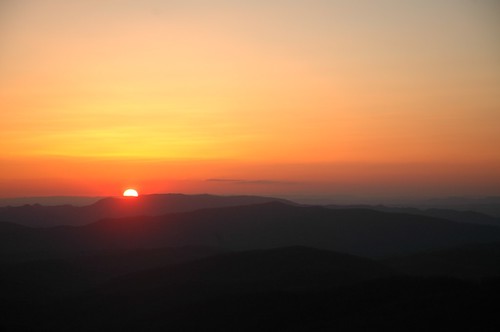 Sunset on smoky mountains. At the top of  Max Patch mountain. A very beautiful trail on the border of North Carolina and Tennessee
