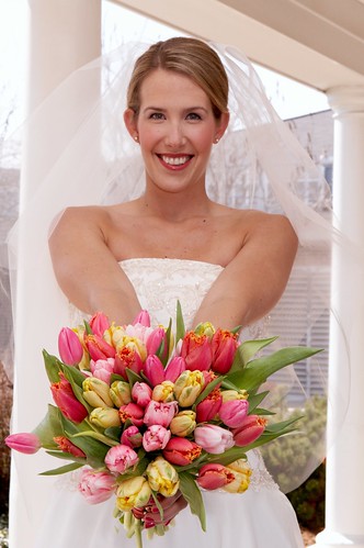 Spring Wedding Bouquet Tulips in yellow rose and pink Very simple and 