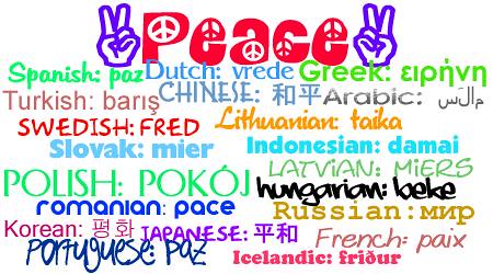 PEACE in 21 different languages by guitarhippie29.