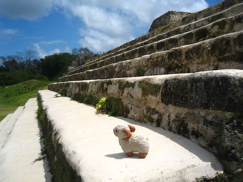 On the steps of a temple - Youssouf at Maya ruines of Altun Ha