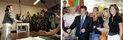 Sarkozy y Royal votando