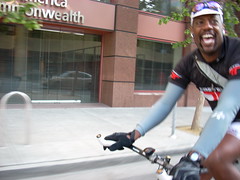 Cyclist on Santa Clara Street, downtown San Jose California